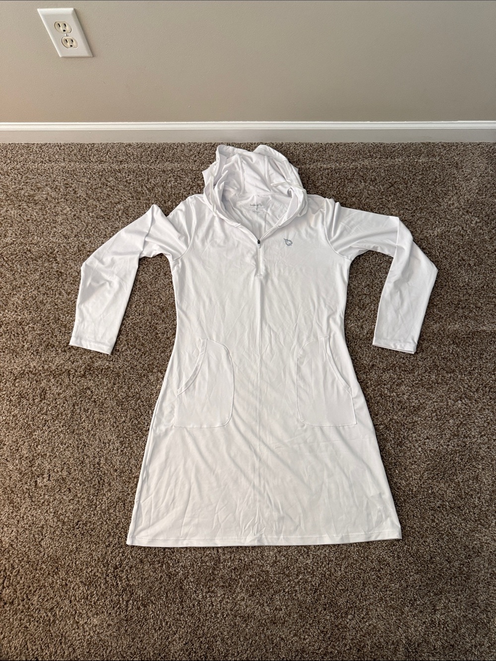 Baleaf White Hooded Zip Swim Coverup Dress with Front Pockets